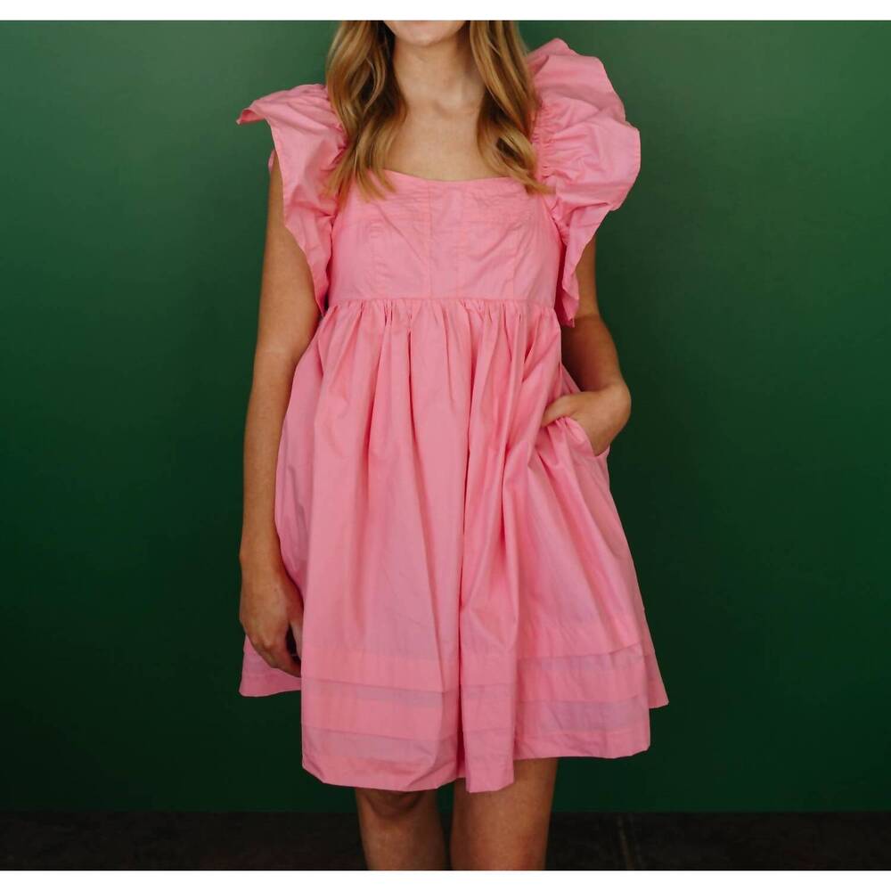 NEW &MERCI emily flutter sleeve mini dress in pink